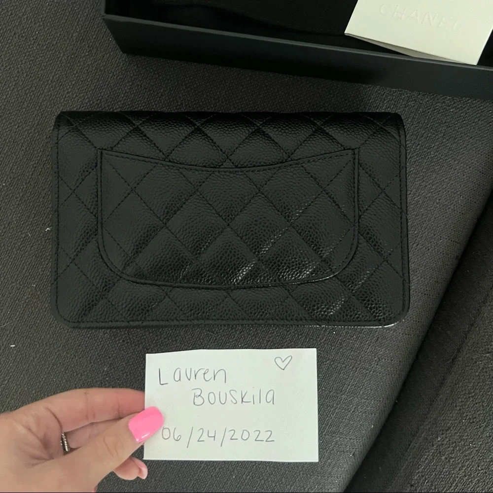 **ON HOLD CHANEL Caviar Quilted Wallet on Chain WOC Black / Gold - Picture 11 of 14